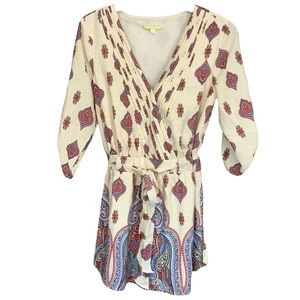 Gianni Bini Cream with Paisley Boho Print Romper Shortalls